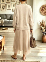 Women's Zipper Accent Sweater Tulle Midi Dress