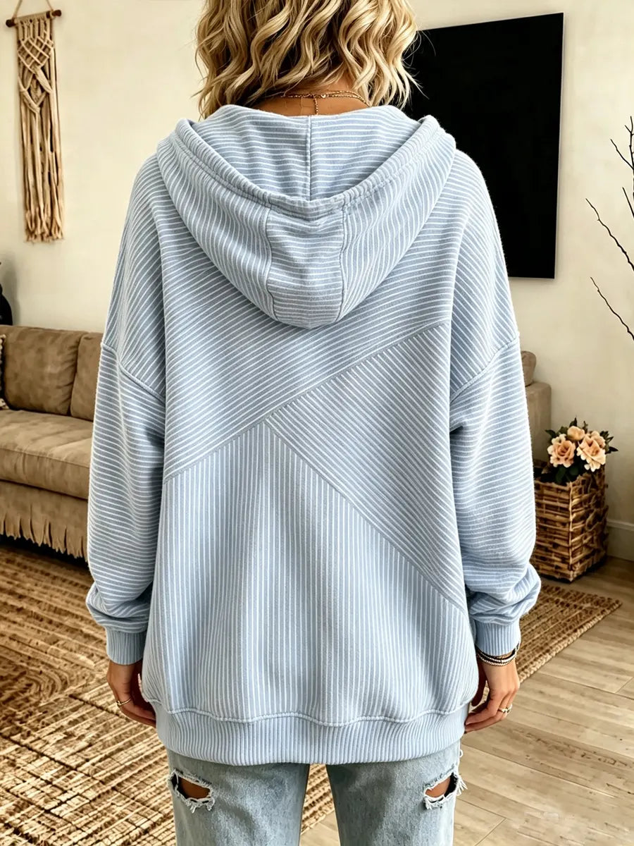 Stripe Pattern Art Long Sleeve Hooded Casual Stylish Cozy Cotton Top