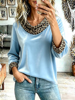 Vintage Elegant Leopard Print Patchwork Velvet Turtleneck Shirt