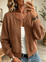 Women's Geometric Textured Zip-Front Bomber Jacket