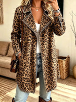 Women's Open-Front Leopard Print Trench Coat