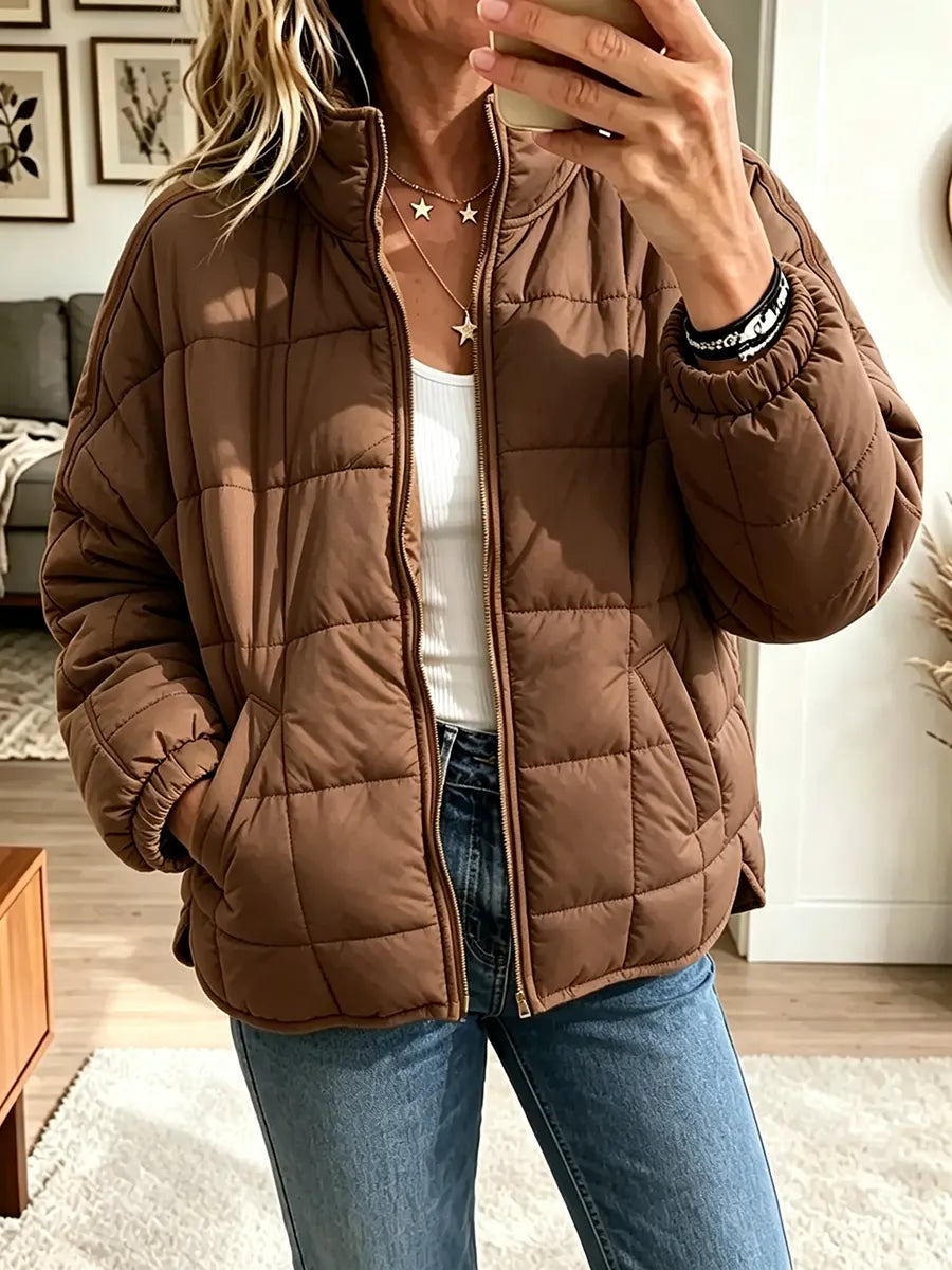 Women’s Stand Collar Zip Up Lightweight Short Padded Coat