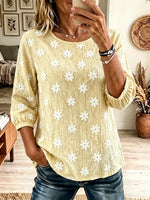 Women's Daisy Floral Textured 3/4 Sleeve Blouse