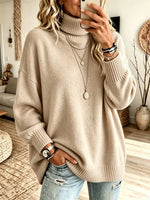 Women's Oversized Turtleneck Ribbed Knit Sweater