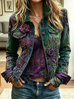 Women's Floral Distressed Denim Jacket
