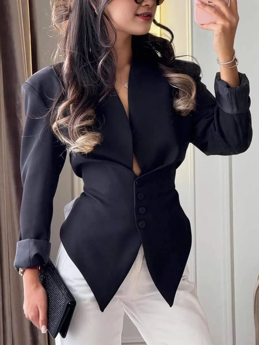 Retro V Collar Elegant Casual Stylish Long Sleeve Blazer Coat