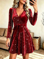 Women's Sexy Bodycon Asymmetrical Sequin V-neck Dress