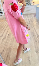 Cute Teacher Stationery Graphic Polo Collar Mini T‑Shirt Dress Women