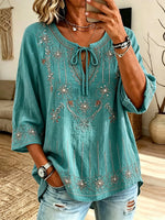 Women's Floral Tie-Neck Blouse