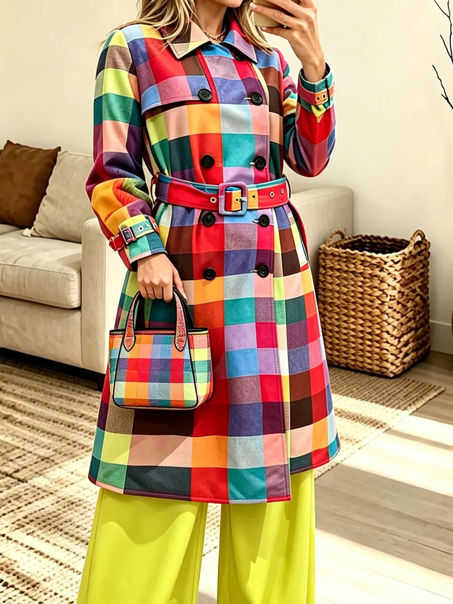 Women's Long Plaid Coat
