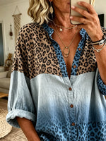 Women's Leopard Gradient Color Block Print Drop Shoulder Shirt