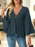 Retro Loose Ruffle Art Casual Stylish 3/4 Sleeve Cotton Shirt