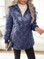 Fleece Lined Hooded Quilted Puffer Jacket Women Zip Up Winter Coat