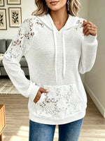 Retro Floral Lace Patchwork Art Casual Stylish Long Sleeve Hooded Shirt