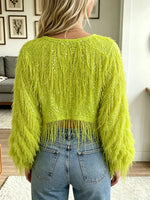 Women's Sequin Feather Fringe Cropped Top