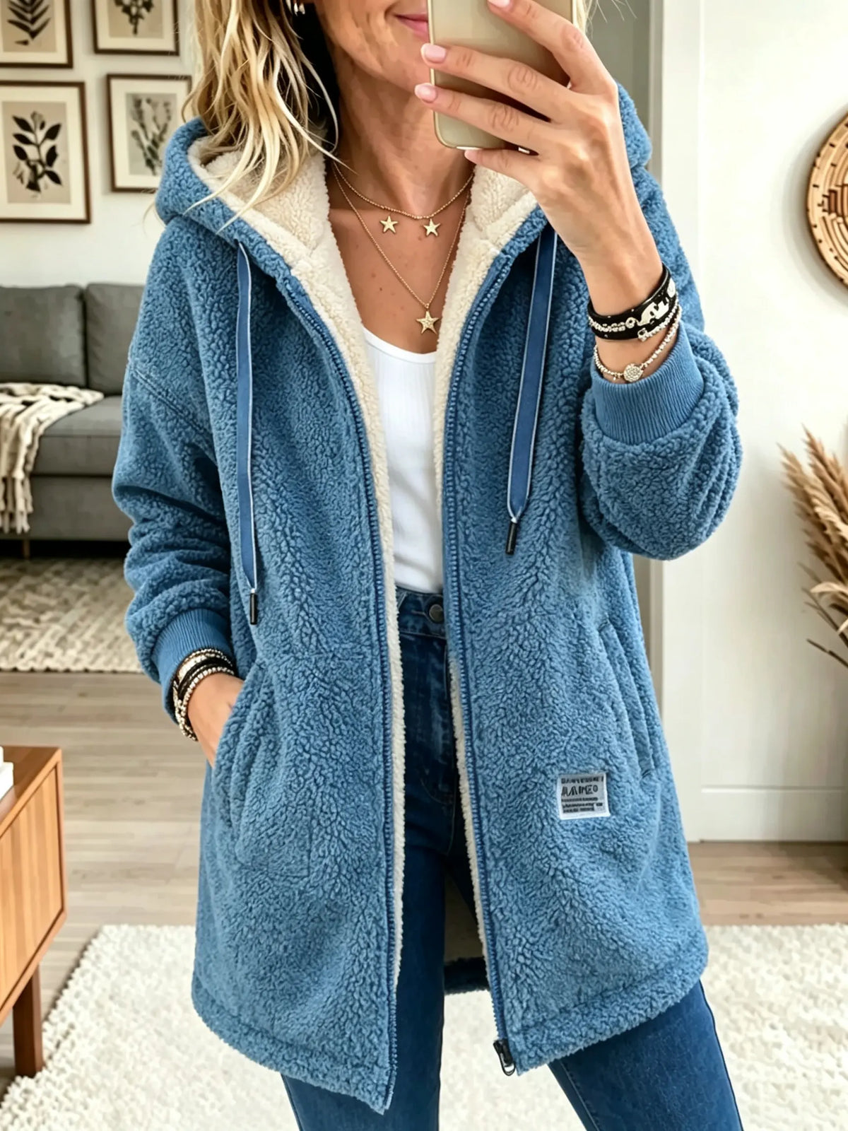 Women's Plush Sherpa Hooded Zip-Up Coat
