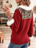 Vintage Elegant Leopard Print Patchwork Fur Collar Knit Shirt