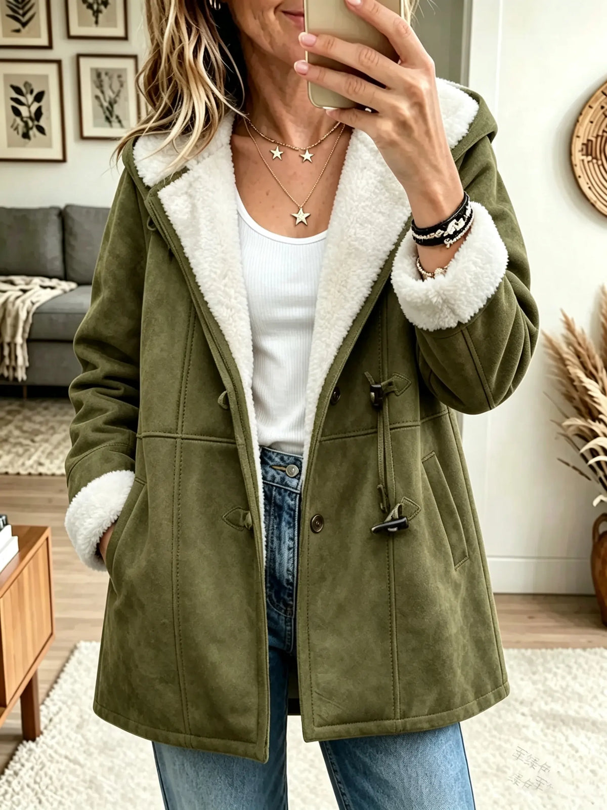 Women's Sherpa Lined Faux Suede Toggle Coat