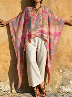 Women‘s Abstract Geometric Print Oversized Batwing Kaftan Tunic Top