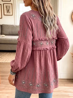 Women's Vintage Elegant Textured Crinkle Ruffle Babydoll Tunic Blouse