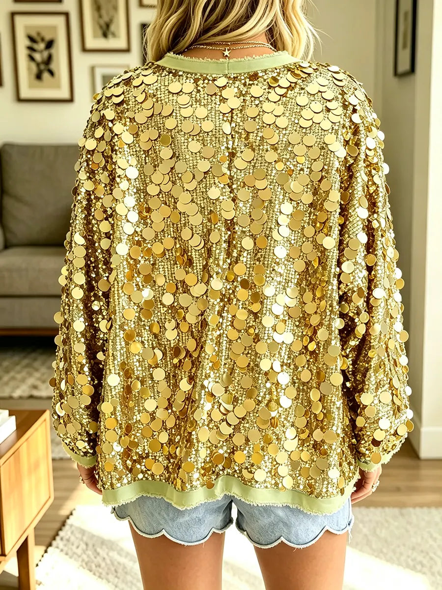 Women's Fashionable Casual Sequin Tie-Up Coat