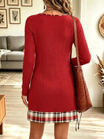 Women's Plaid Contrast Trim Ribbed Knit Mini Dress