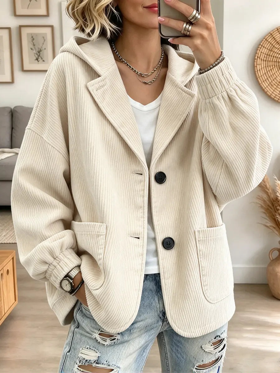 Retro Chic Hooded Corduroy Art Casual Stylish Long Sleeve Coat