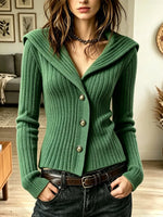 Retro Solid Color Art Casual Stylish Long Sleeve Knitted Cardigan Sweater