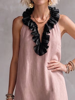 Elegant And Romantic Ruffled Color-blocked Maxi Dress