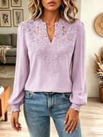 Retro Floral Lace Art Casual Stylish V Collar Long Sleeve Shirt