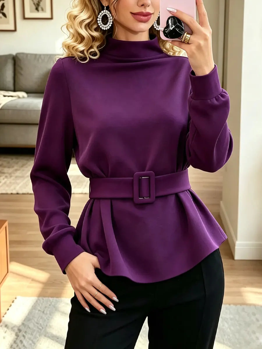 Retro Chic Turtleneck Art Casual Stylish Long Sleeve Top