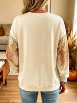 Women's Leopard Bow Pumpkin Glitter Sleeve Sweatshirt