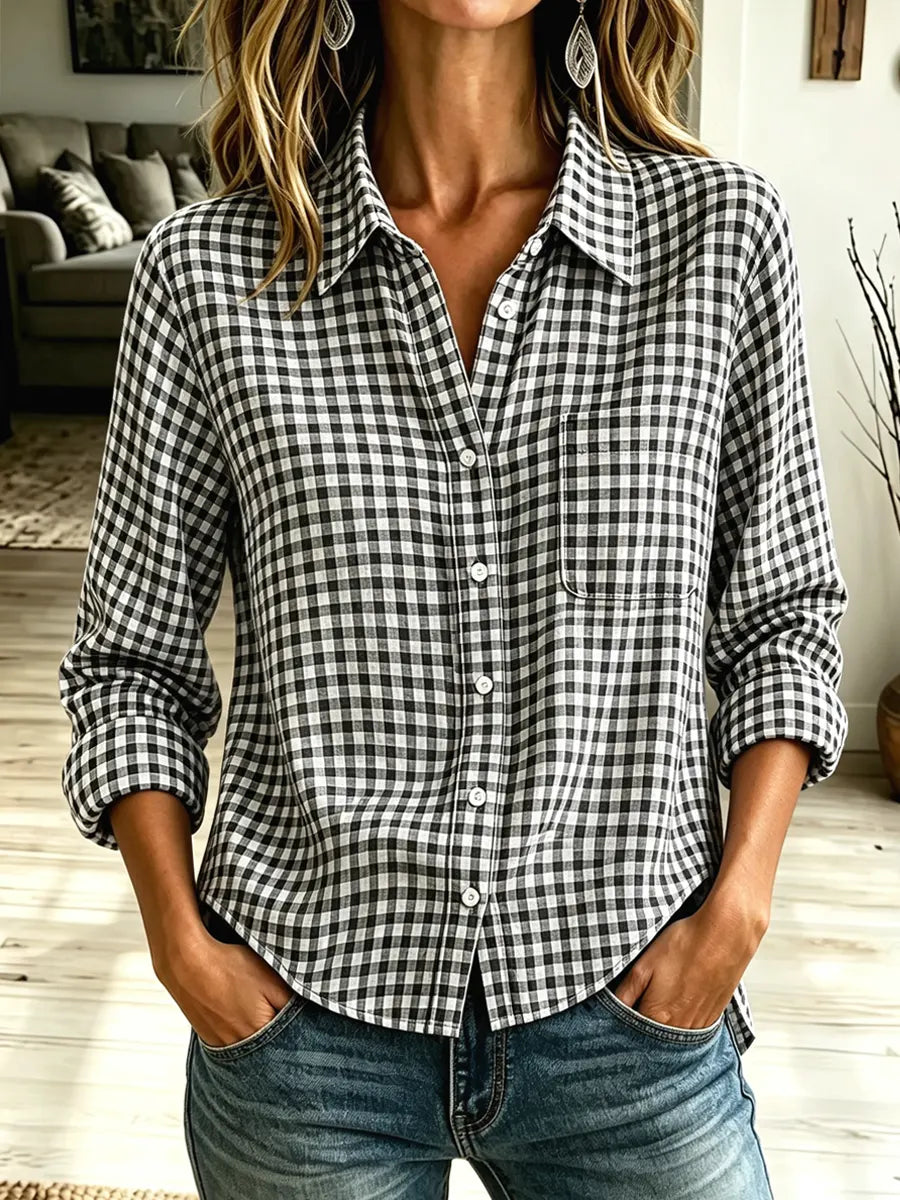 Retro Classic Plaid Pattern Art Casual Stylish Long Sleeve Lapel Cotton Shirt