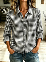 Retro Classic Plaid Pattern Art Casual Stylish Long Sleeve Lapel Cotton Shirt