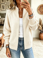 Women's Full-Zip Ribbed Knit Bomber Cardigan