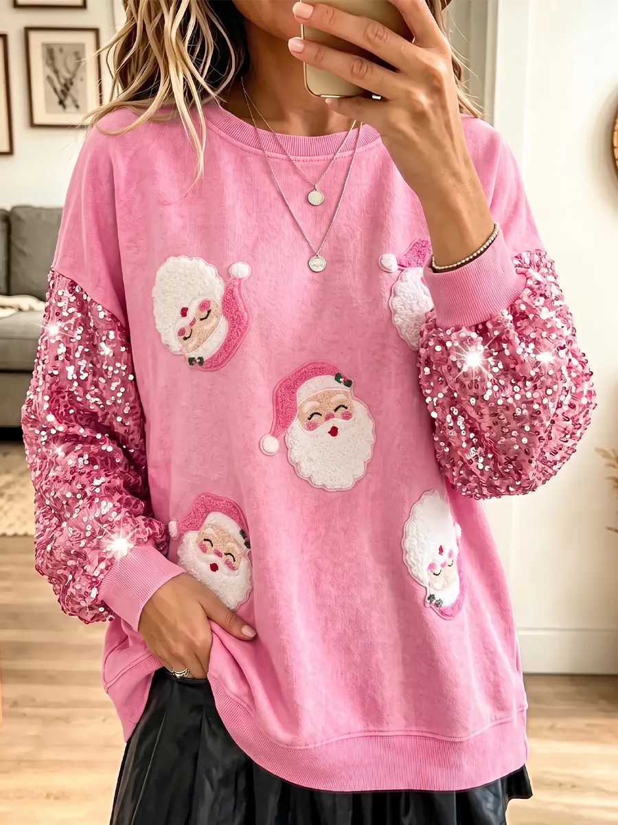 Vintage Elegant Sequin Christmas Santa Claus Sweatshirt