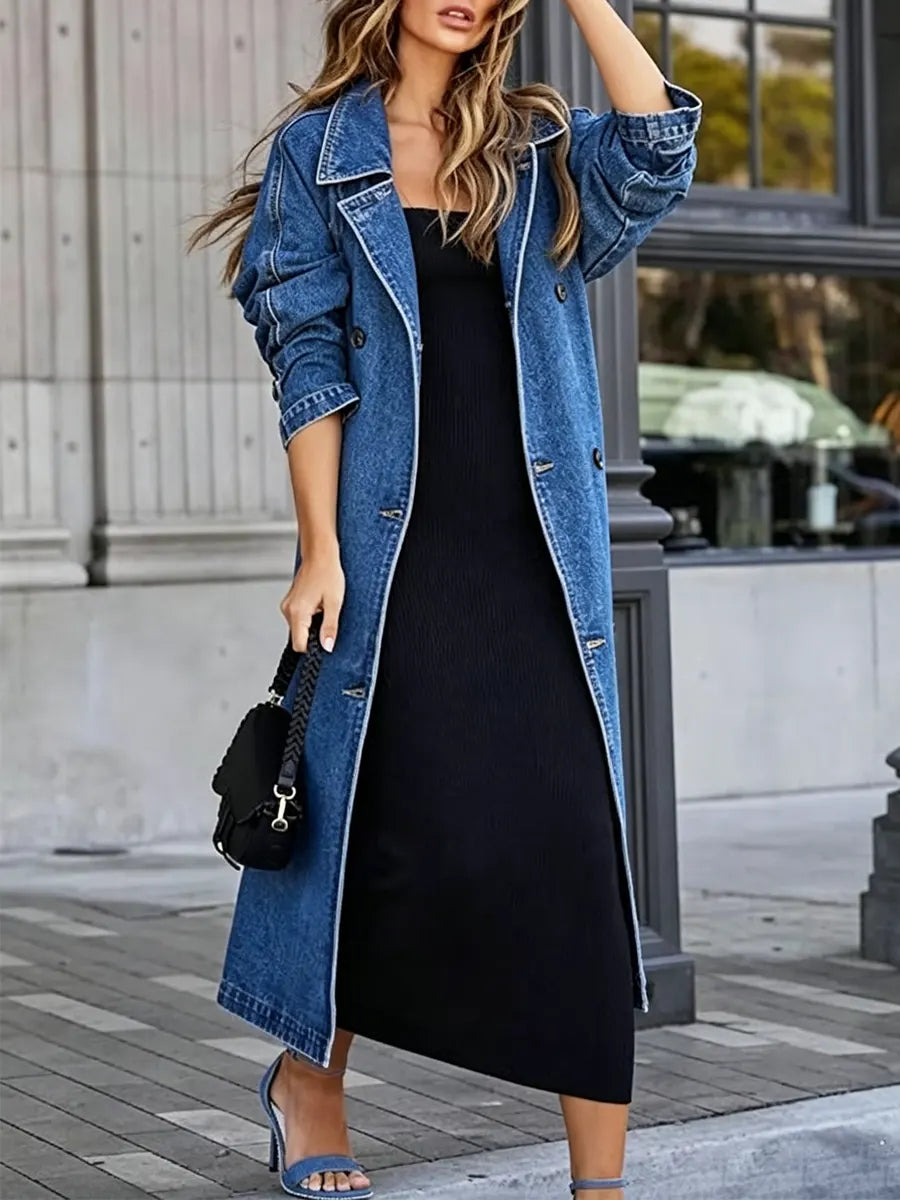 Retro Chic Art Casual Lapel Button Stylish Long Sleeve Denim Long Coat