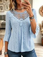 Women's Floral Crochet Lace Bell Sleeve Top