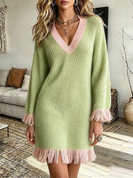 Vintage Elegant Knitted Fabric Patchwork Tassel Dress
