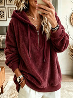 Women's Plush Fleece Half-Zip Oversized Hoodie