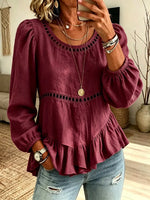Women's Hollow-out Irregular Hem Long-sleeve Shirt