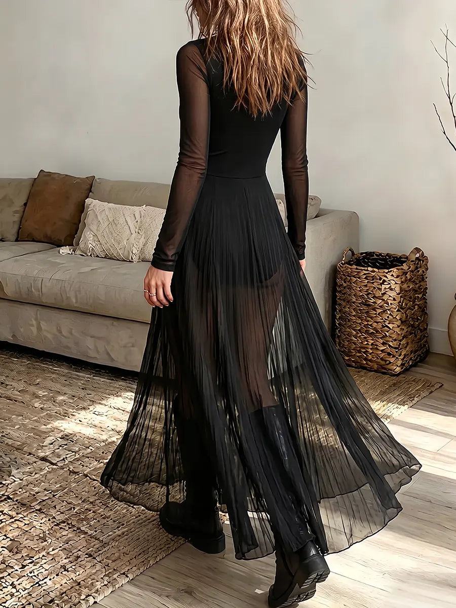 Vintage Elegant Long-sleeve Sheer Dress