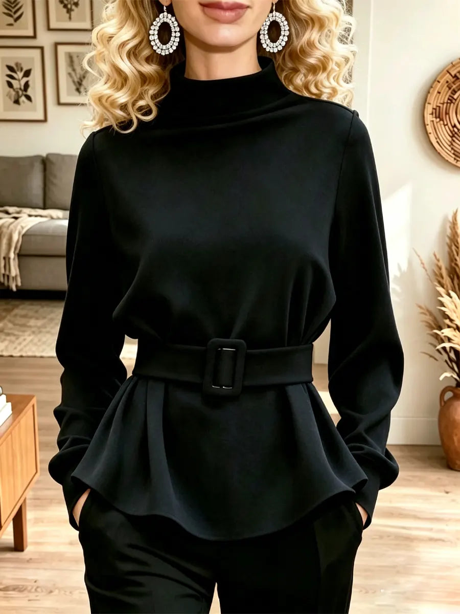 Retro Chic Turtleneck Art Casual Stylish Long Sleeve Top