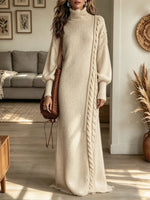 Women's Turtleneck Cable Knit Maxi Sweater Dress