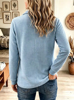 Women's Button Henley Flap Pocket Ribbed Pullover