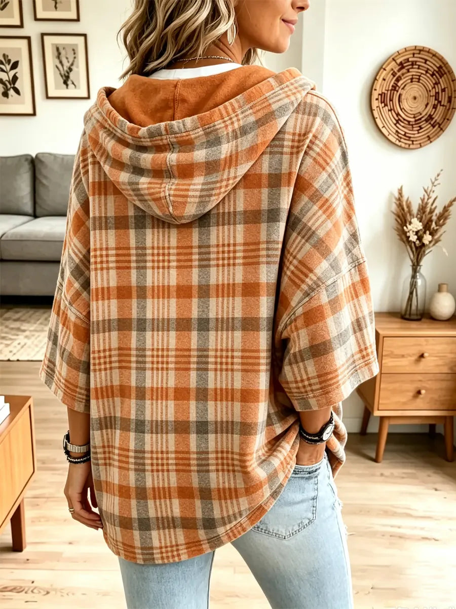 Retro Plaid Pattern Art Casual Long Sleeve Hooded Sweatshirt