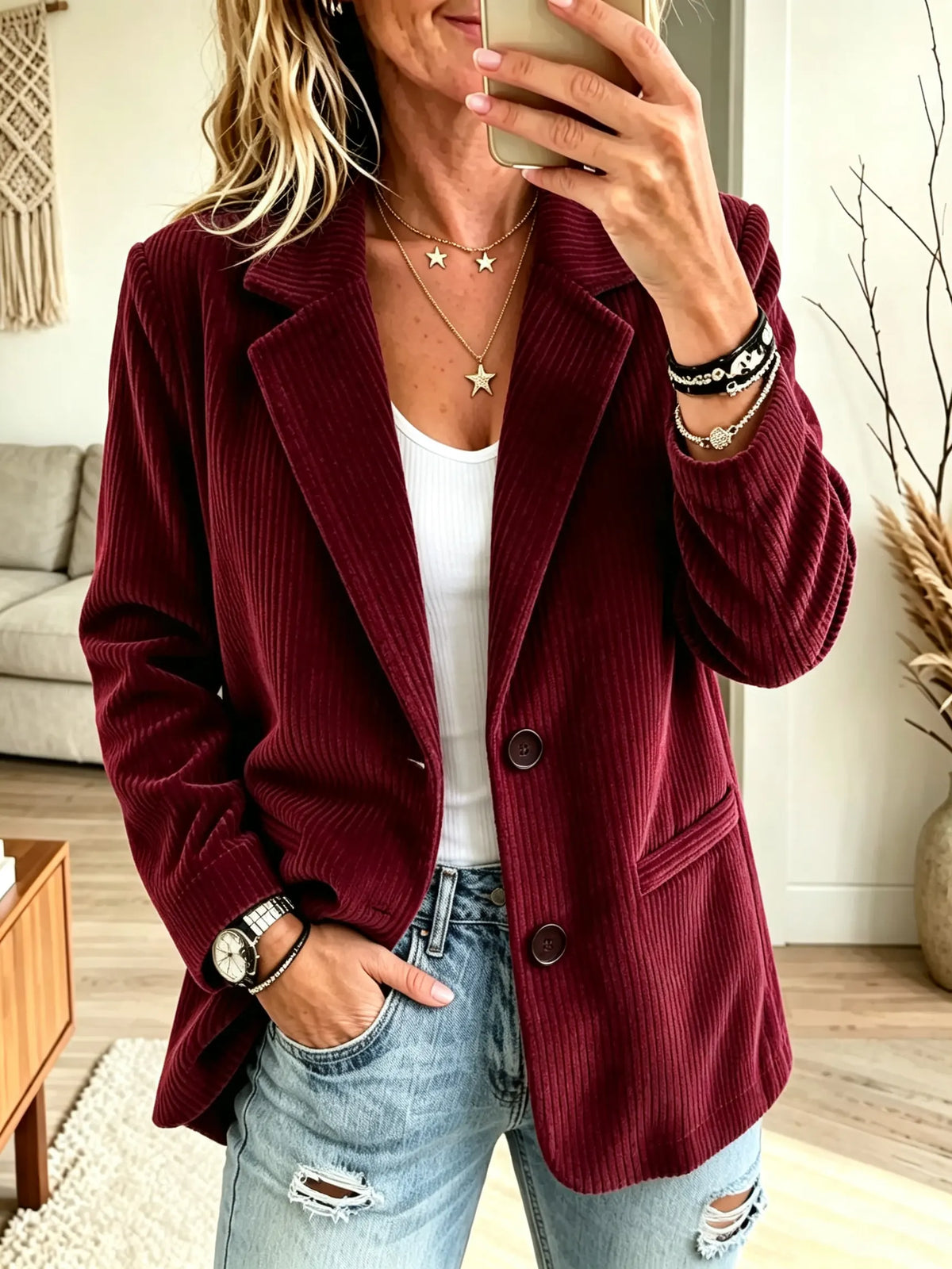 Women's Tailored Corduroy Two-Button Blazer