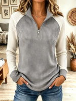 Women's Two-Tone Half-Zip Waffle Knit Pullover