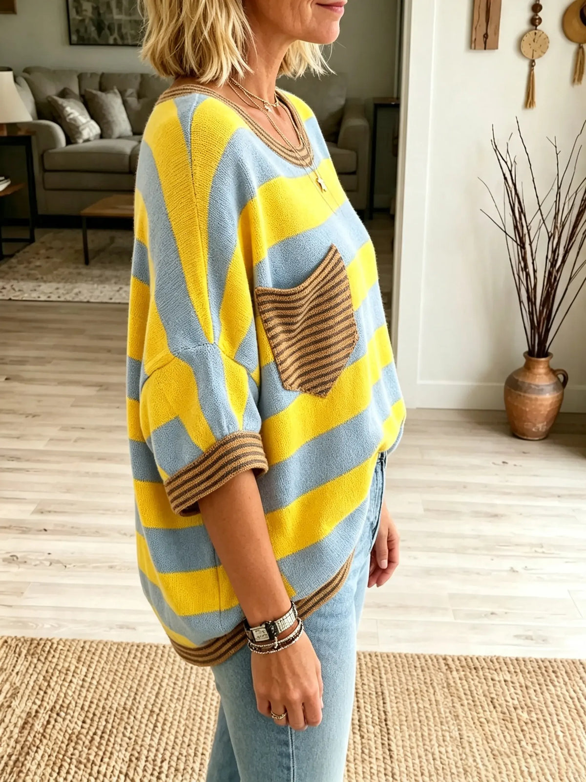 Women's Striped Oversized Knit Top