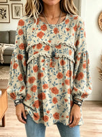 Retro Floral Pattern Art Print Casual Stylish Long Sleeve Cotton Linen Shirt